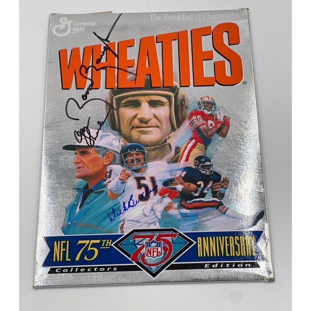Wheaties Box Signed By Don Shula Dick Butkus Sammy Baugh NFL 75th